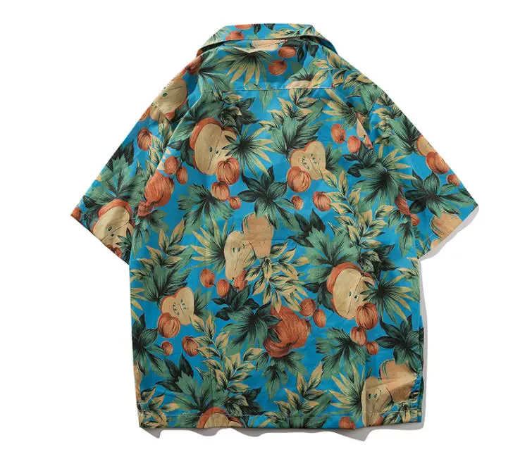 Summer Fashion Mens Hawaii Style Tree Print Short Sleeved Shirt Men Vintage Loose Hip Hop Shirt Hawaiian Shirts Ds50312