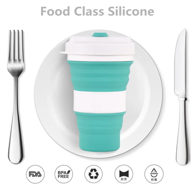 Силиконовая складная походная чашка портативная с крышками для питьевой