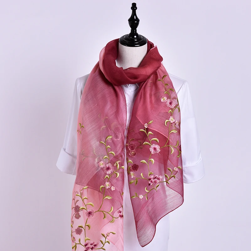Женский шелковый шарф с цветочной вышивкой смешивание шерсти брендовые шали и