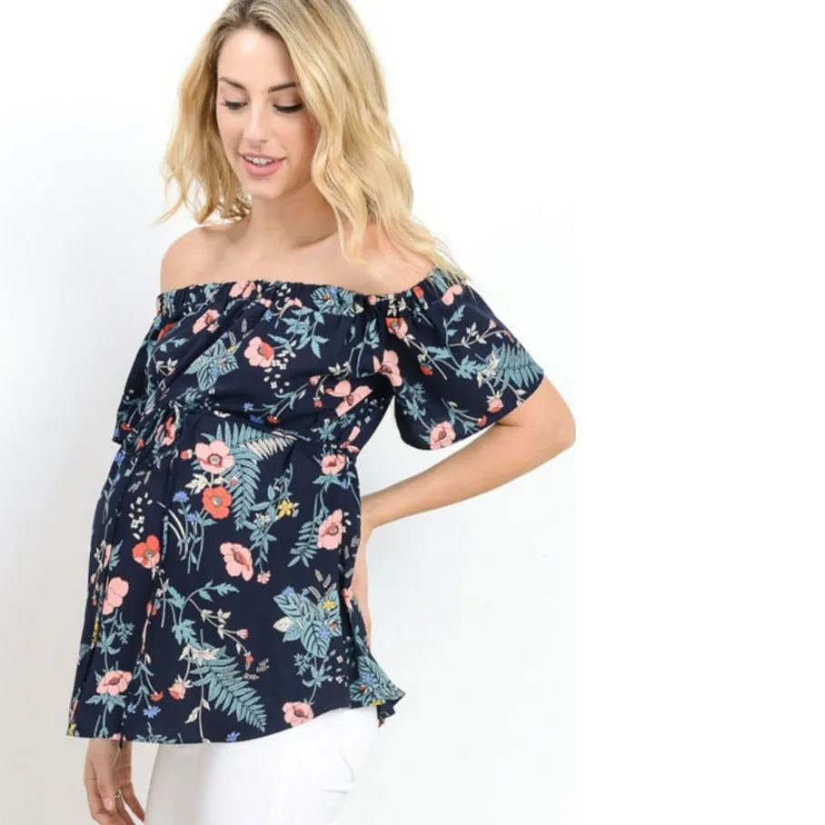 Womens Maternity Tops Off Shoulder Short Sleeve Side Ruched Pregnance T-Shirt Classic Summer Clothes soft casual tops for woman | Мать и