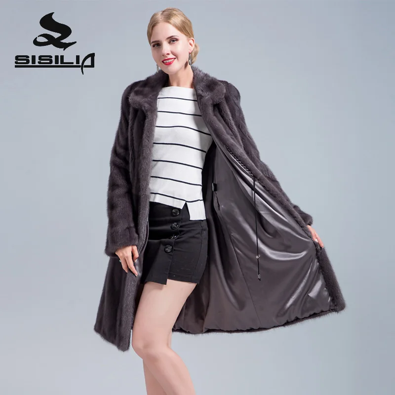 SISILIA 2018 Новое дамское натуральное замшевое меховое пальто Высокое качество