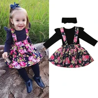 for 0 24 months baby clothing set full sleeve tee top floral overall skirt headpiece casual black romper infant fashion dresses