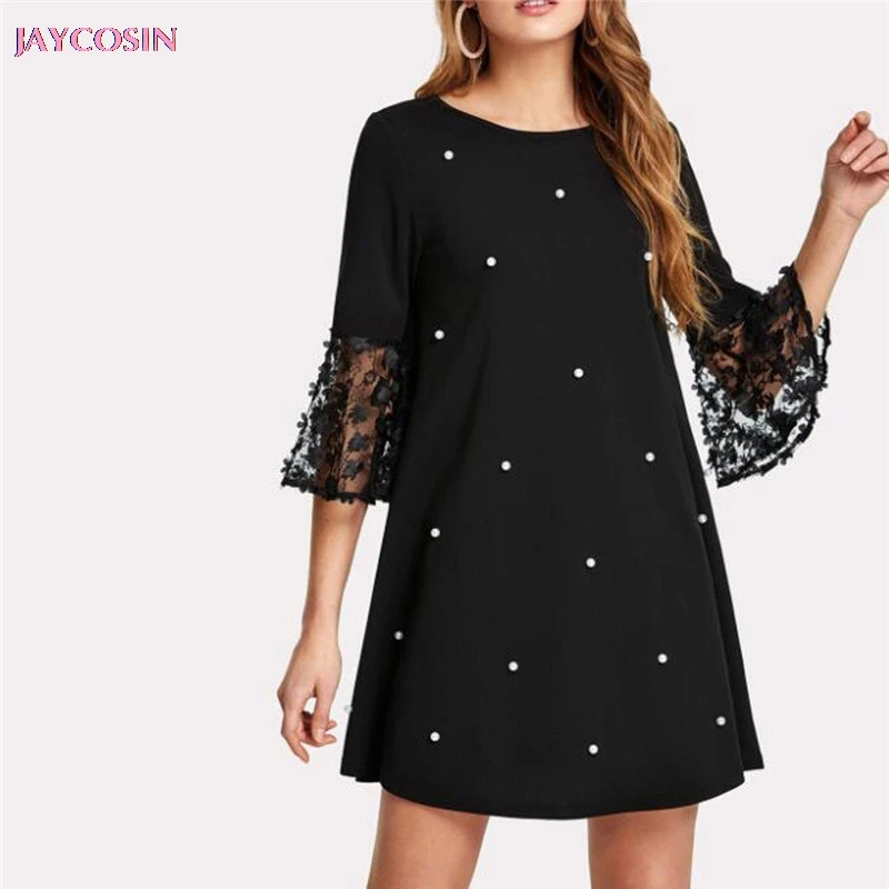 JAYCOSIN 2019 модное женское сексуальное однотонное платье в горошек с круглым вырезом