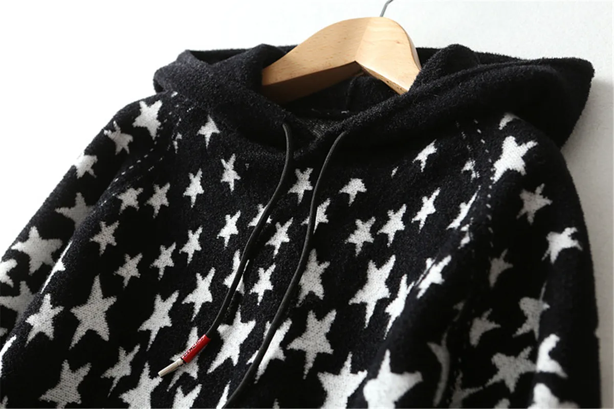 Women Hoodies 2018 Autumn Winter Casual Long Sleeve Hooded Sweatshirt Five-pointed Stars Loose Pullover Wool Knitted Jumper | Женская