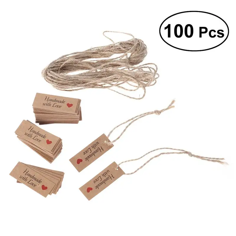 100 шт. крафт Бумага метки на завязочках подарки выпечки Еда посылка теги ручной