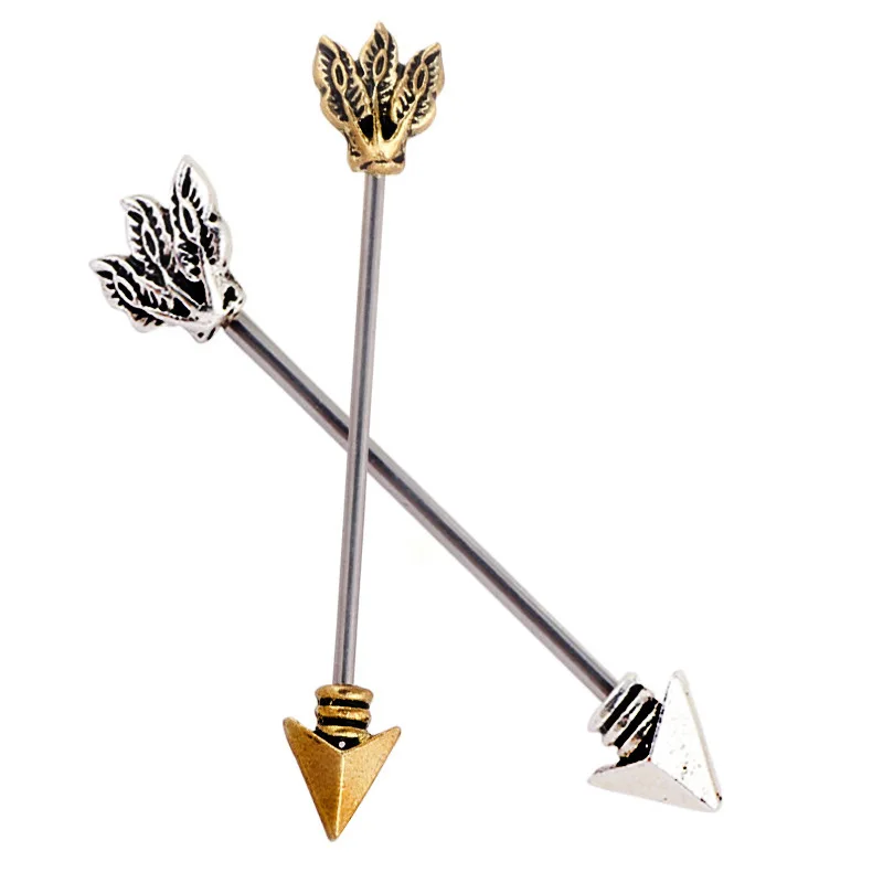 Штанга для пирсинга из нержавеющей стали, ювелирное изделие для прокола длиной 14 дюймов с маркировкой стрелы из натурального дерева, украшение для тела, 1 шт.