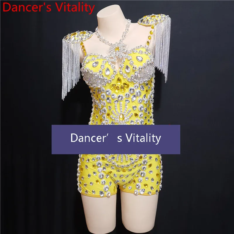 Singer Host DJ Rhinestone Slap-up Body Suit Bubble Skirt Stage Wear Adult Evening Dress Pole Jazz DS Dancing Competition Outfits |