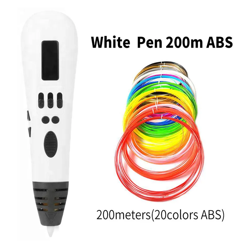 DEWANG OLED 3D Ручка Scribble многоцветный ABS нить 3d принтер ручка Рождественские подарки 3D печать Ручка 3D ручки Искусство и ремесла - Цвет: White Pen 200m ABS