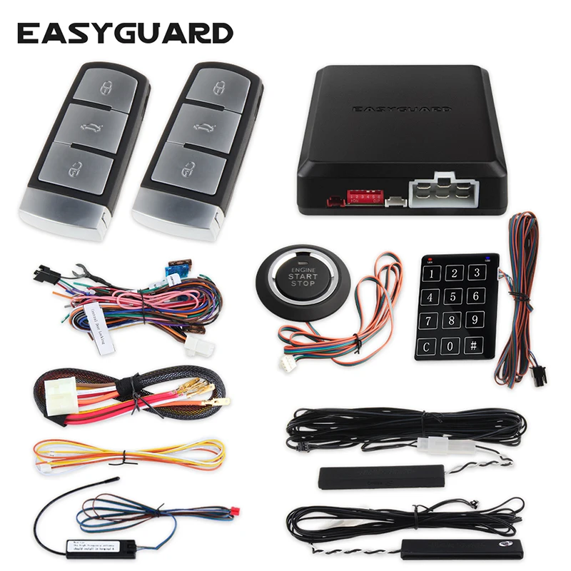 Easyguard rolling code PKE car alarm kit psssive keyless entry system remote engine start push button touch password | Автомобили и