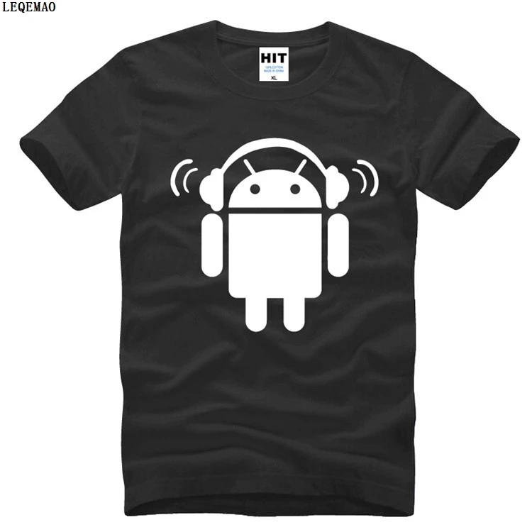 Творческий Android наушников Для мужчин футболка новые летние 100% хлопок высокое