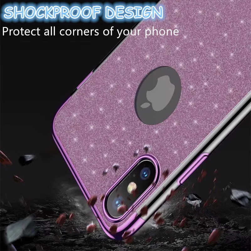 QINUO Plating Glitter Shining Phone Case For iPhone 5 SE 6 6S 7 8 Plus Ultra Thin Soft TPU Cover Shell X XS Max XR |