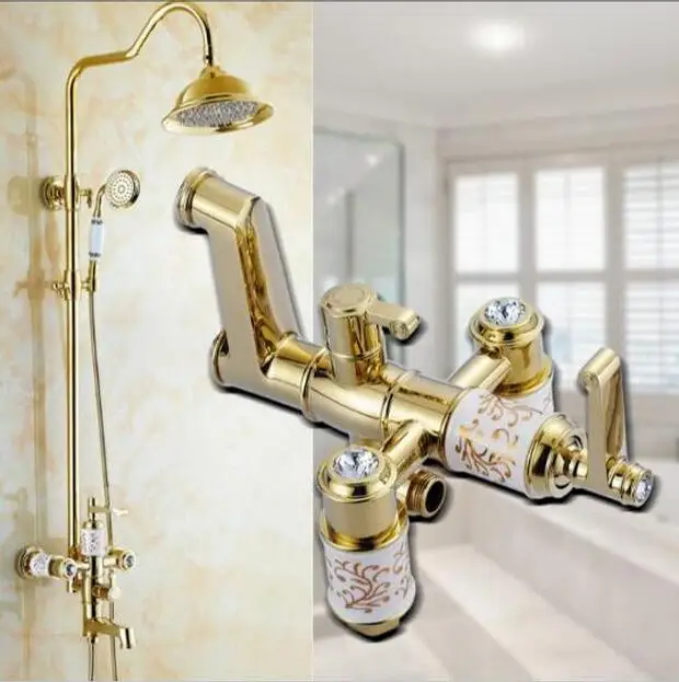 

Free Shipping Bath & Shower Faucet Gold Shower head faucet Bathtub Faucet Set Wall Mounted Bathroom Rainfall Shower Faucet Set