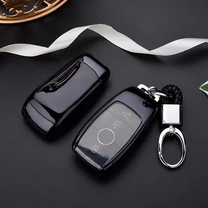 black with keychain ТПУ автомобильный чехол для дистанционного ключа для Mercedes E S класс AMG E200 E260 E300 E320 W213 защитный чехол для ключа Держатель - Название цвета: black with keychain