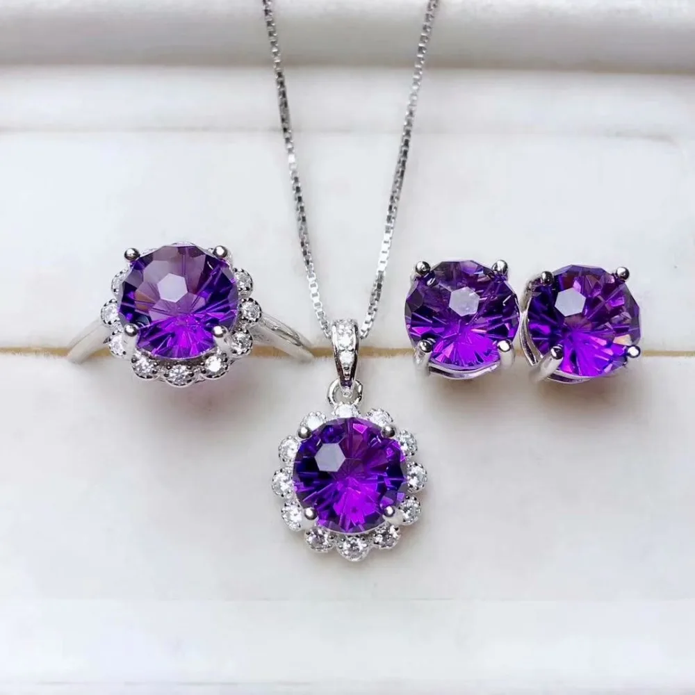 

shilovem 925 sterling silver Piezoelectricity amethyst Rings earrings pendants fine Jewelry send necklace new tftz10120911agz