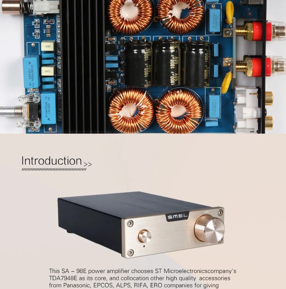 SMSL SA-98E 160 Вт* 2 большой Мощность Hi-Fi Цифровой усилитель TDA7498E класса T AMP с 36 V/5A Мощность адаптер питания черный, серебристый цвет золото
