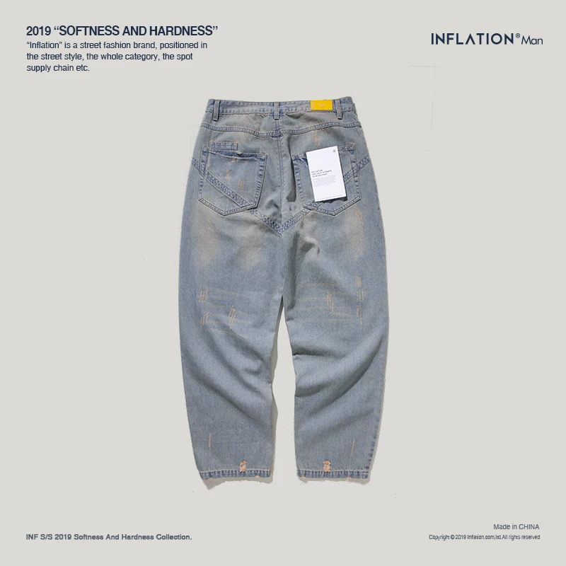 Инфляция 2019 AW Новое поступление уличная Жан Брюки прямые светильник синие джинсы