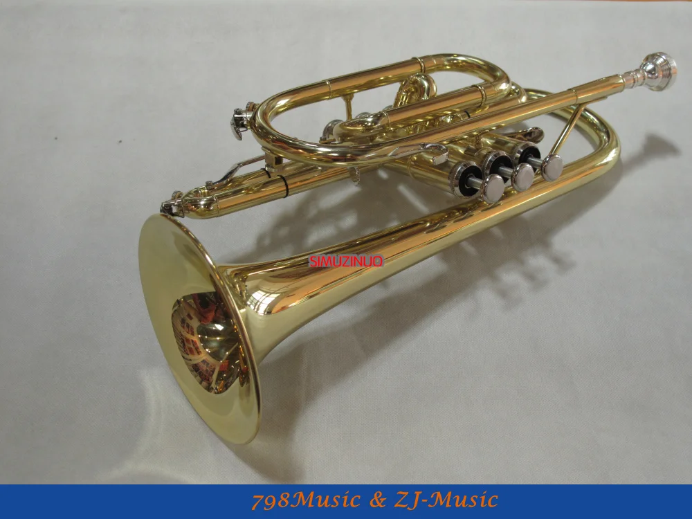 

NEW AAA Quality Gold Lacquer Pocket Trumpet Cornet Large bell Horn With Case