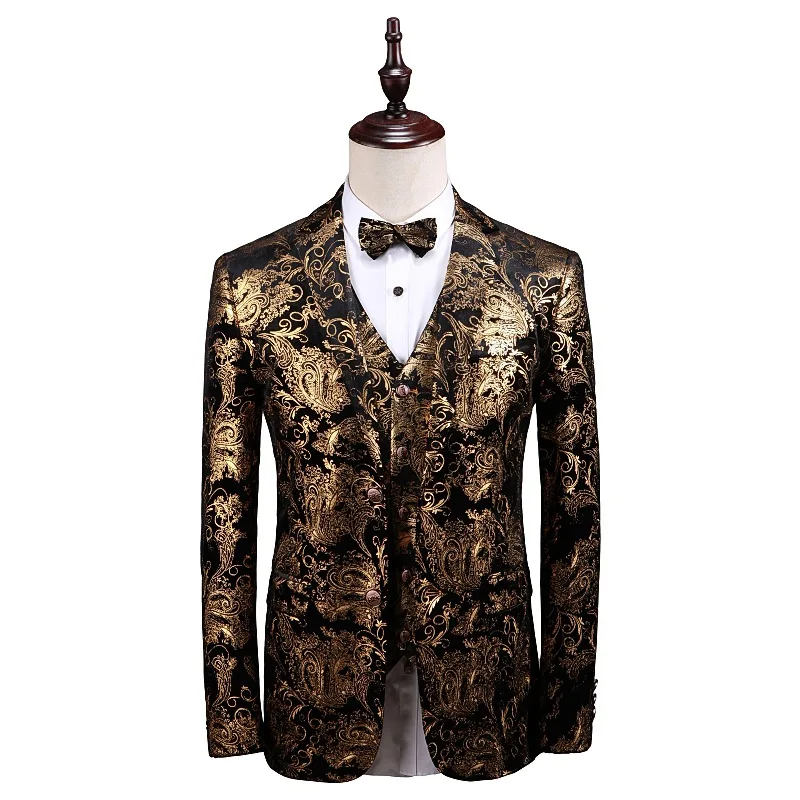 Мужские костюмы Shenrun с золотым узором облегающие смокинги для свадьбы цветочный
