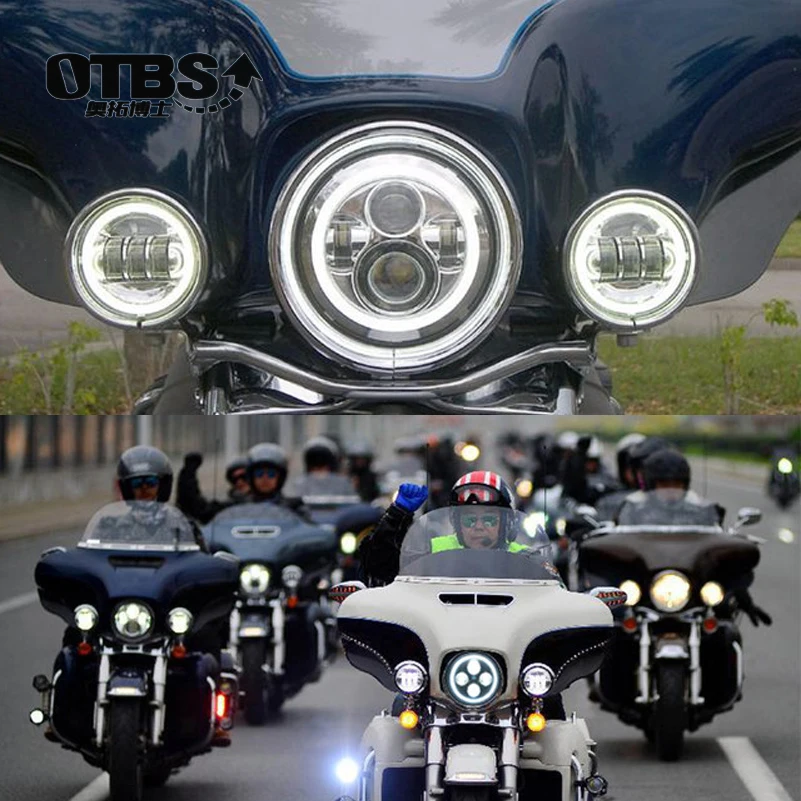 OTBS 7 дюймов светодиодный фонарь 4,5 дюймов Противотуманные фары для Harley ультраклассический Electra Glide Ultra Street Glide