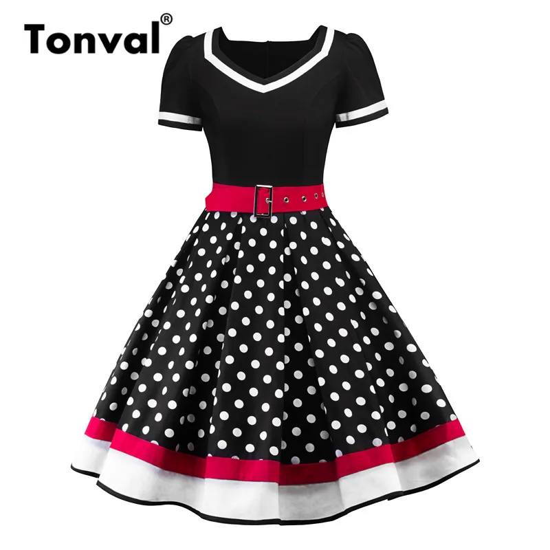 Женское винтажное платье в горошек Tonval красное плиссированное стиле 1920-х с