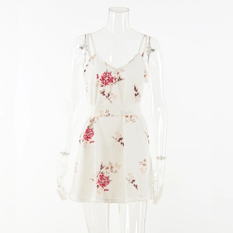 Sexy Backless Boho Summer Dress Women Strap Floral Print V-Neck White Beach Dresses And Tunic 2018 Sundress Sashes Vestidos Mini | Женская