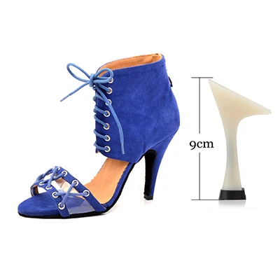 Blue 9cm Ladingwu/модные ботинки для латинских танцев; женская обувь для сальсы; Танцевальная обувь с мягкой подошвой; Обувь для бальных танцев; замшевая и полиэфирная обувь - Color: Blue 9cm