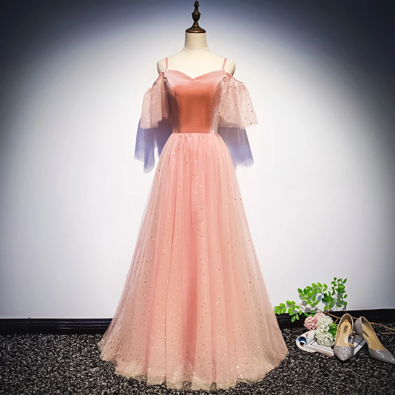 Новинка 2019 года светло роскошные розовые вечерние платья с коротким рукавом
