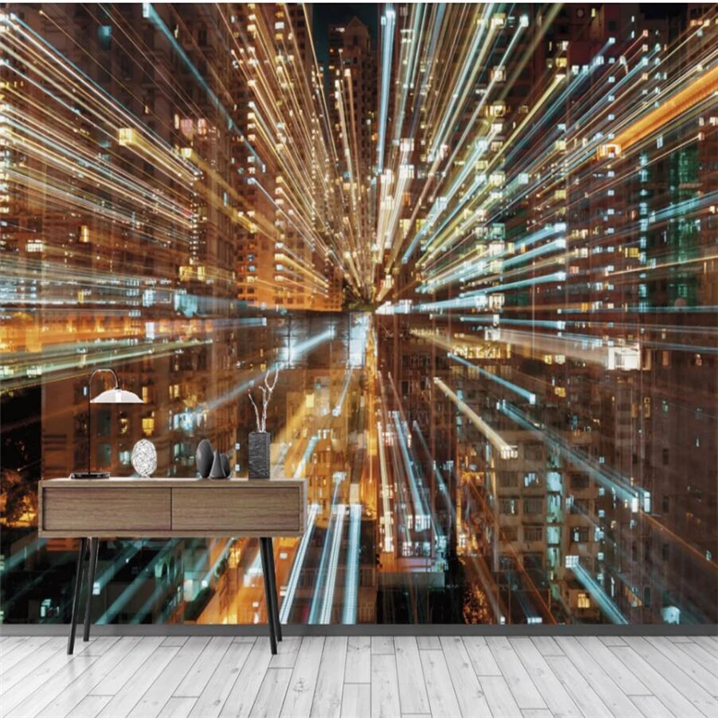 Wellyu трехмерное высотное здание Городской Ночной свет фон настенная живопись на
