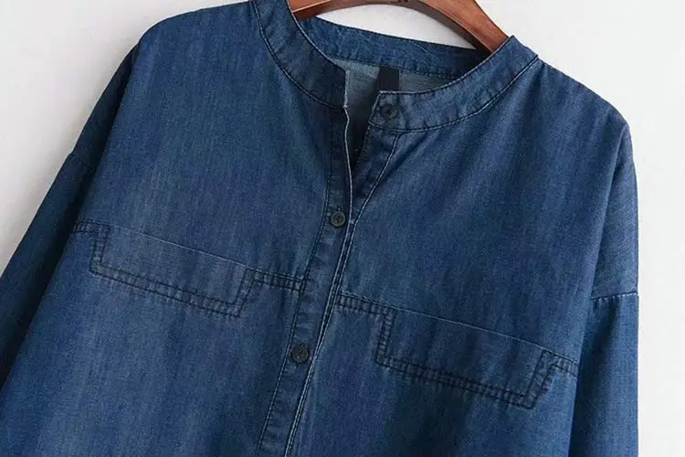 S68 осень Большие размеры Для женщин одежда джинсовая ткань tencel рубашка 5XL