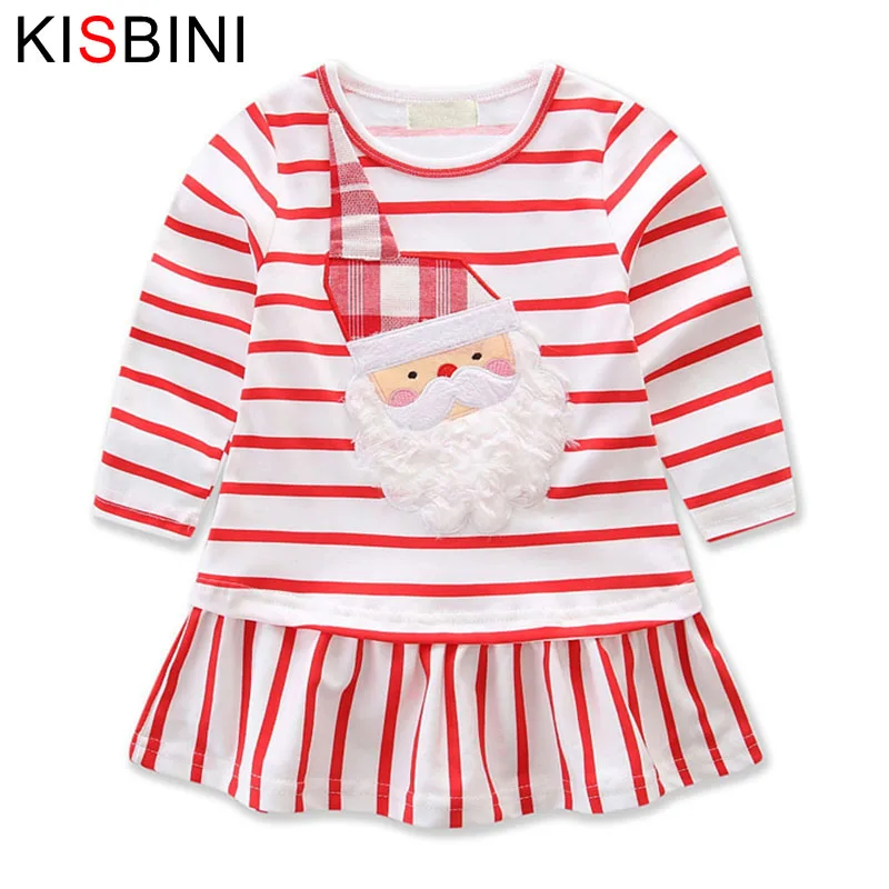 KISBINI/рождественское платье с длинными рукавами для девочек в полоску