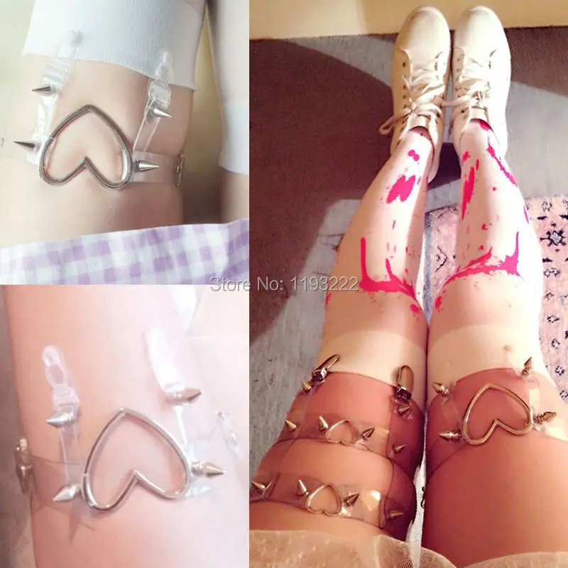 Подвязки ручной работы в стиле панк рок|heart leg garter|studded garterleg garter |