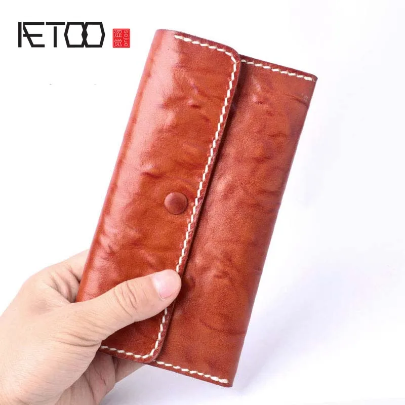 Мужской кожаный кошелек AETOO винтажный коричневый ручной работы в стиле ретро|long