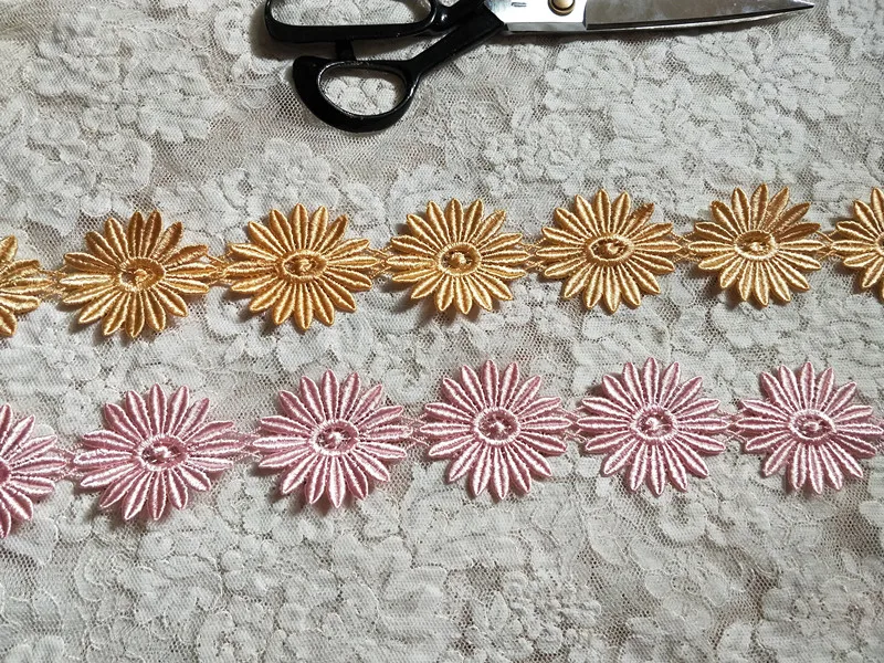 6cm 2.36&quotwidth (3yards/lot) Pink Yellow Water Soluble Embroidery Lace Trim Venise | Дом и сад