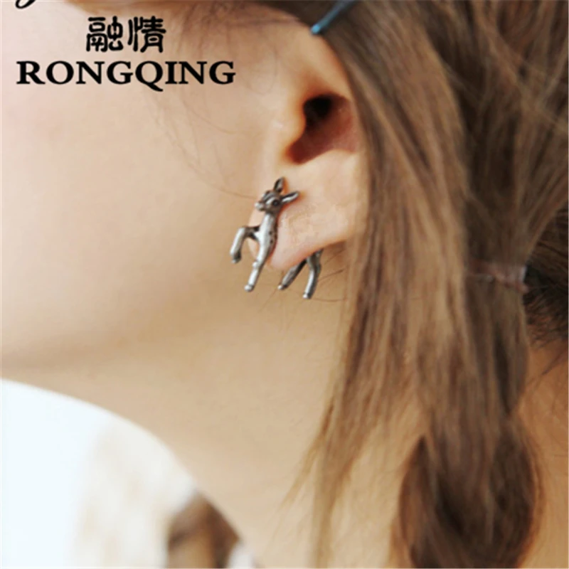 RONGQING 1 пара новые модные панк готические ювелирные изделия 3D Животные Сика олень