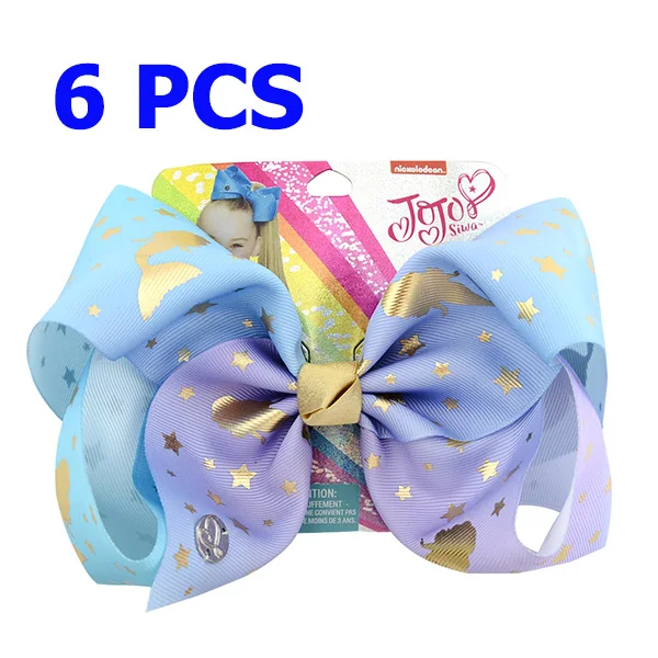 " Большой JoJo Единорог Русалка напечатанный лук с заколкой для волос Jumbo Hairgrips 6 шт. металлическая сигнальная лента бант DIY аксессуары для волос - Цвет: 857-j-2-6