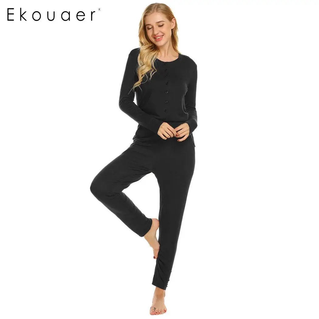 Ekouaer/женские комбинезоны для взрослых домашняя одежда с круглым вырезом и