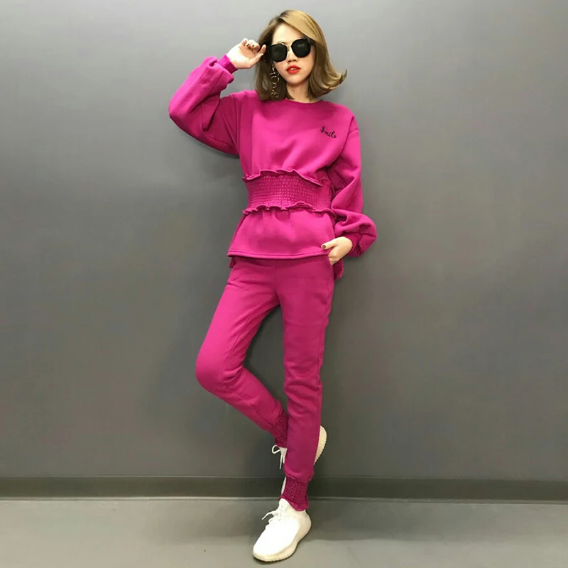 Tracksuits Sale Rushed Cotton Blends Full 2018 Spring New Women 2 Piece Suit Fashion Two-piece Tunic Sweater Casual Pants