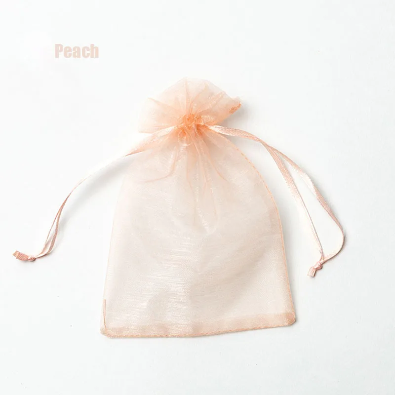 Peach 100 шт, 24 цвета, сумка для ювелирных изделий, 7x9, 9X12, 10x15, 13x18 см, свадебный подарочный мешочек из органзы, упаковка для ювелирных изделий, демонстрационные пакеты для ювелирных изделий M13 - Цвет: Peach