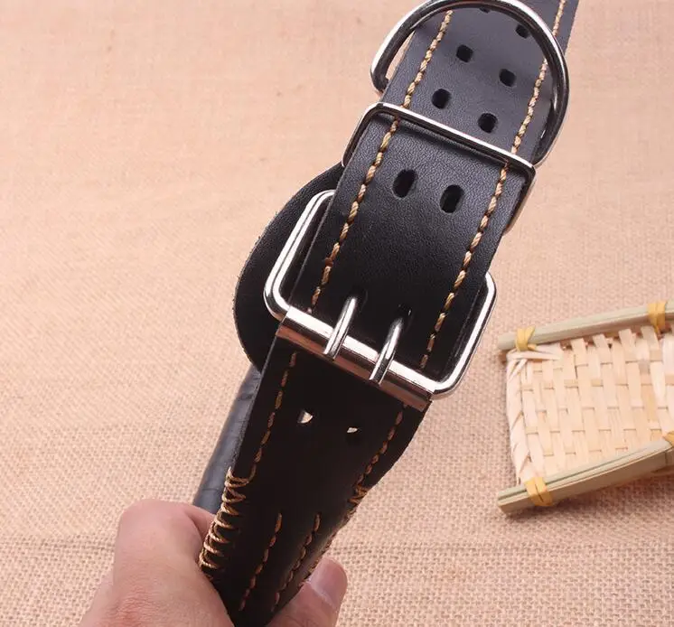 Ошейник и поводок для собак из натуральной кожи прочный швейный среднего