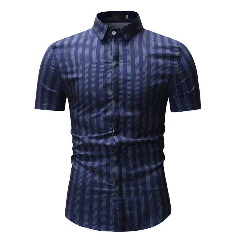 Helisopus Мужская рубашка в Вертикальную Полоску с коротким рукавом винтажные