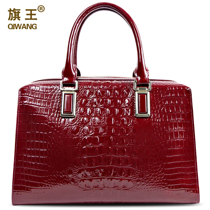Женская сумка на плечо QIWANG из лаковой кожи с рисунком крокодила|leather handbags|cowhide leather