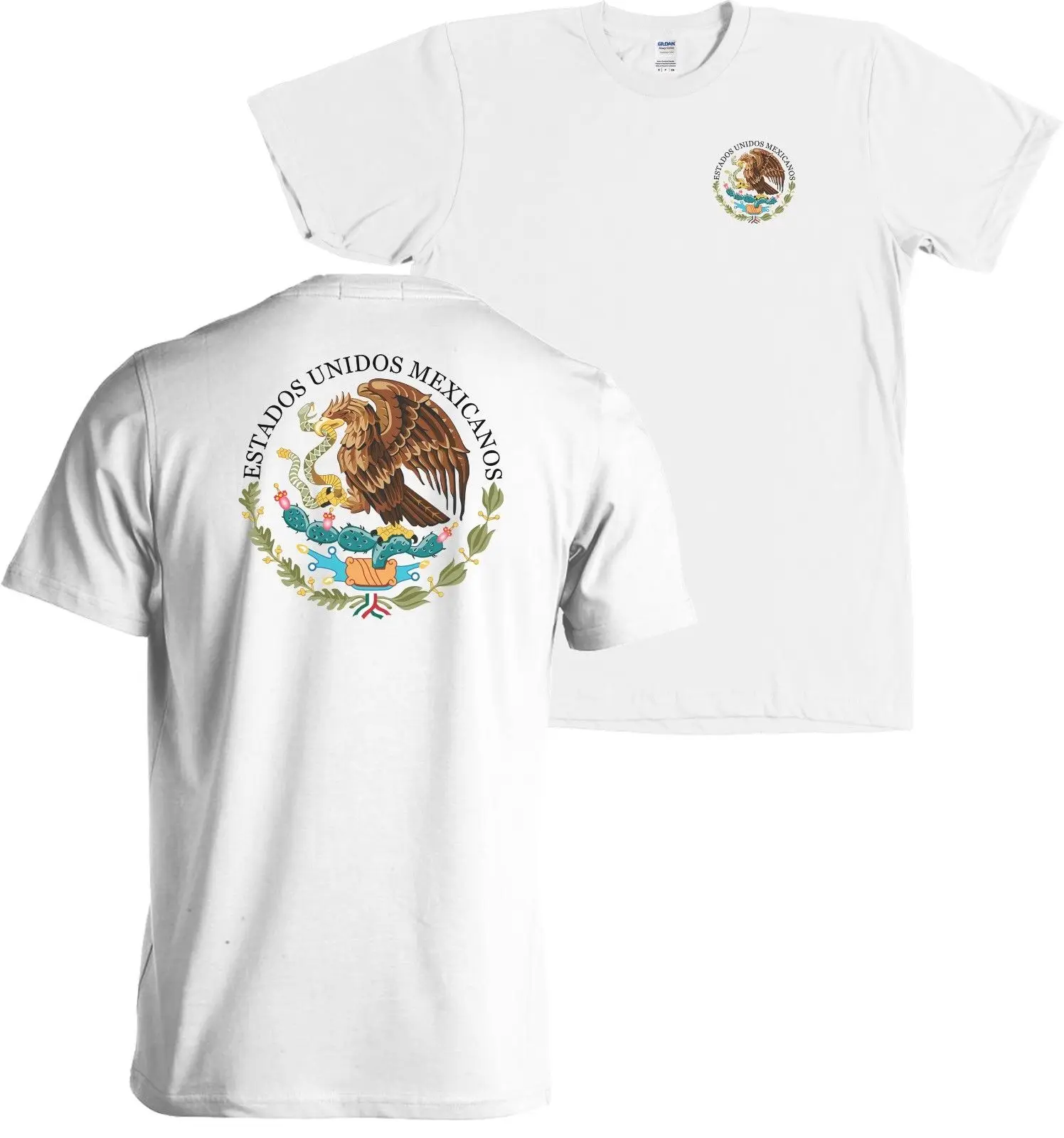 

2019 Fashion Casual Men T-shirt Mexican Coat of Arms Front and Back Print Shirt Mexico Golden Eagle MORE COLORS