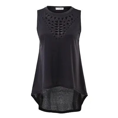 Женская блузка без рукавов черная Повседневная Свободная в стиле ретро вязаные