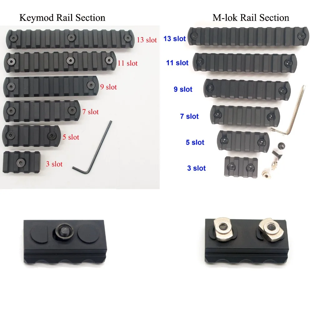 Рельсовые секции Aplus 3/5/7/9/11/13 для Keymod / M lok Handguard Picatinny/Weaver Mount Adapter_Black