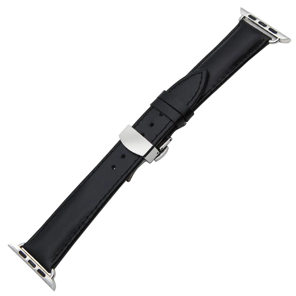 Ремешок из натуральной кожи для iWatch Apple Watch 38 мм 42 браслет с пряжкой-бабочкой