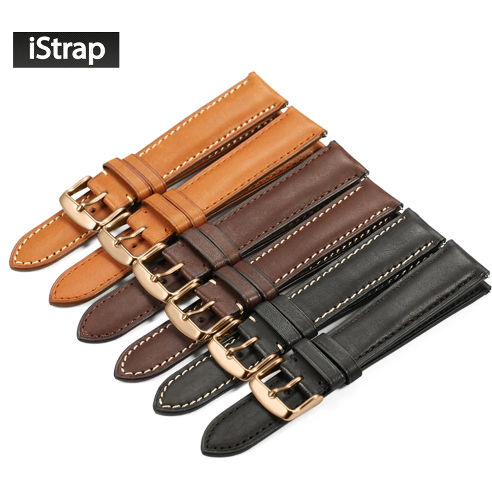 IStrap, 18 мм, 19 мм, 20 мм, 21 мм, 22 мм, ремешок для часов из натуральной кожи, ремешок для часов с пряжкой из розового золота для Tissot Omega IWC