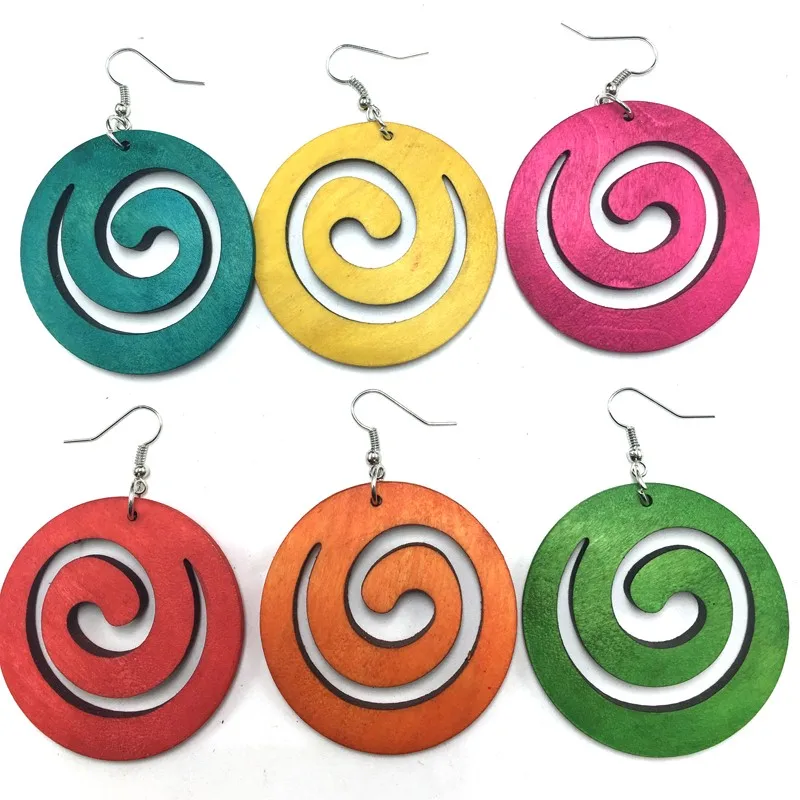 Бесплатная доставка! Круглые африканские деревянные серьги для женщин можно