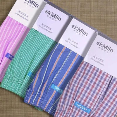 Высокое качество! Бренд ekMlin, 4 пары в упаковке, мужские шорты-боксеры, тканый хлопок,, в клетку, 50 s, чёсаная пряжа, мужские трусы, свободные, дышащие - Цвет: 2