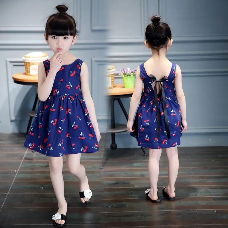 2017 New Stylish Cherry Baby Girl Printing Dress Kid Girls Sleeveless Party Pageant Formal Dresses Sundress Clothes Clothing | Детская