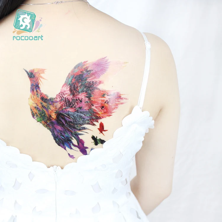 Large Size Full Back Chest Tattoo Stickers Solorful Peacock Fly Design Wterproof Temporary Flash Tattoos Sexy  Women